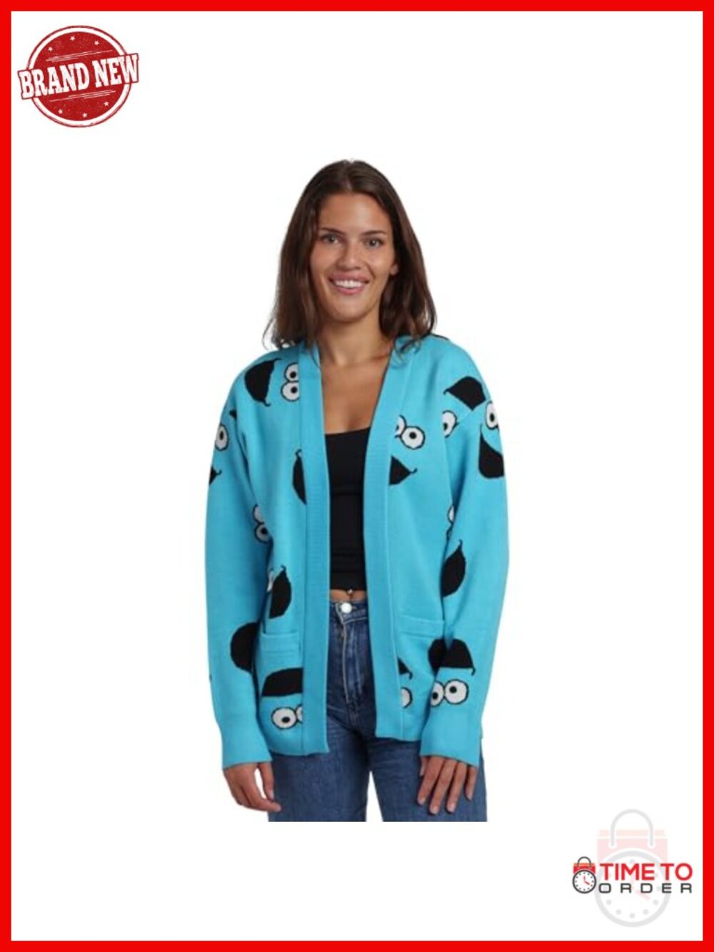 Sesame Street Cookie Monster Cardigan Women Long Sleeve Pullover Sweater